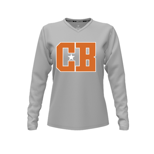 [CUS-DFW-TEES-CMF-VNK-LSL-GRY-FYXS-LOGO2] Decker Comfort T-Shirt (Female Youth XS, Gray, V Neck, Logo 2, Long Sleeve)