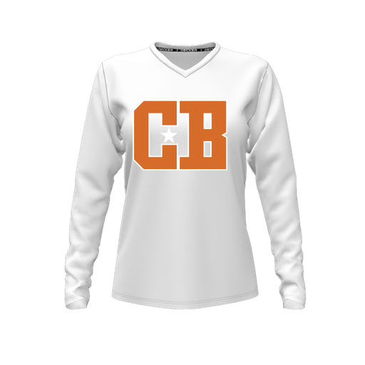 [CUS-DFW-TEES-CMF-VNK-LSL-WHT-FYXS-LOGO2] Decker Comfort T-Shirt (Female Youth XS, White, V Neck, Logo 2, Long Sleeve)