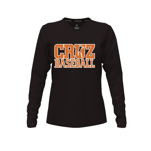 [CUS-DFW-TEES-CMF-VNK-LSL-BLK-FYXS-LOGO1] Decker Comfort T-Shirt (Female Youth XS, Black, V Neck, Logo 1, Long Sleeve)