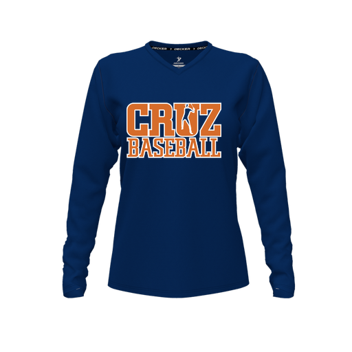 [CUS-DFW-TEES-CMF-VNK-LSL-NVY-FYXS-LOGO1] Comfort T-Shirt (Female Youth XS, Navy, V Neck, Logo 1, Long Sleeve)