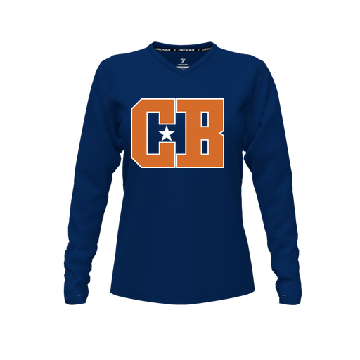 [FTLVCFNV-FYXS-LOGO2] Decker Comfort T-Shirt (Female Youth XS, Navy, V Neck, Logo 2, Long Sleeve)