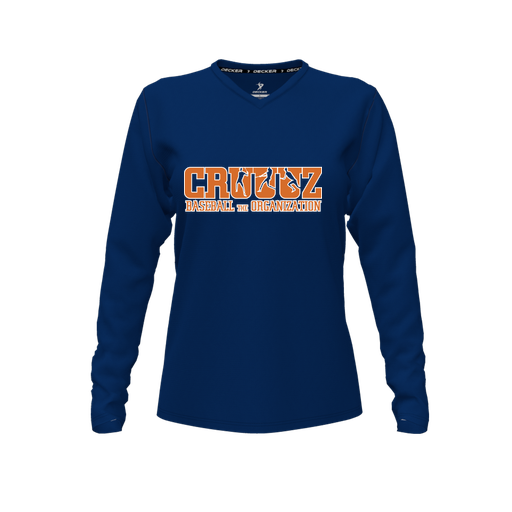[CUS-DFW-TEES-CMF-VNK-LSL-NVY-FYXS-LOGO3] Comfort T-Shirt (Female Youth XS, Navy, V Neck, Logo 3, Long Sleeve)