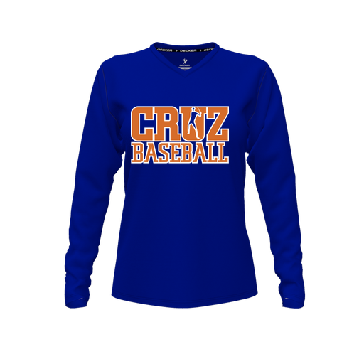[CUS-DFW-TEES-CMF-VNK-LSL-RYL-FYXS-LOGO1] Decker Comfort T-Shirt (Female Youth XS, Royal, V Neck, Logo 1, Long Sleeve)