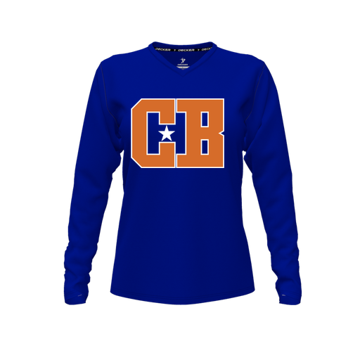 [FTLVCFRY-FYXS-LOGO2] Decker Comfort T-Shirt (Female Youth XS, Royal, V Neck, Logo 2, Long Sleeve)