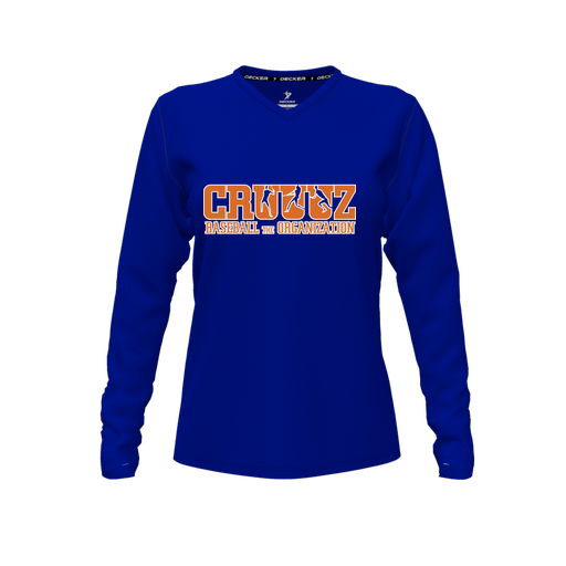 [CUS-DFW-TEES-CMF-VNK-LSL-RYL-FYXS-LOGO3] Decker Comfort T-Shirt (Female Youth XS, Royal, V Neck, Logo 3, Long Sleeve)