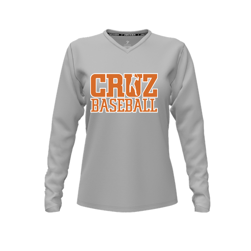 [CUS-DFW-TEES-CMF-VNK-LSL-GRY-FYXS-LOGO1] Decker Comfort T-Shirt (Female Youth XS, Gray, V Neck, Logo 1, Long Sleeve)