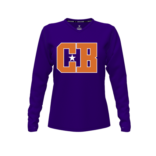 [CUS-DFW-TEES-CMF-VNK-LSL-PUR-FYXS-LOGO2] Decker Comfort T-Shirt (Female Youth XS, Purple, V Neck, Logo 2, Long Sleeve)