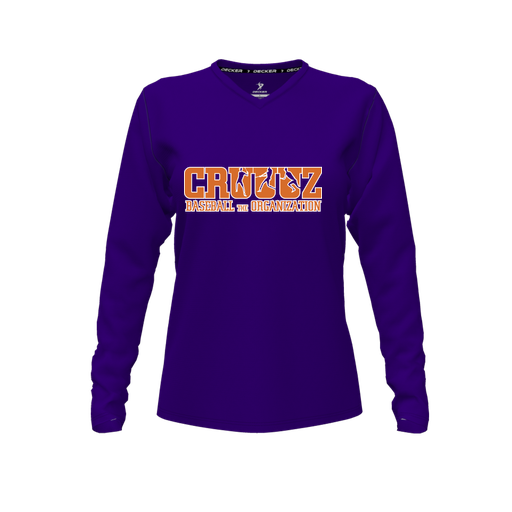 [CUS-DFW-TEES-CMF-VNK-LSL-PUR-FYXS-LOGO3] Decker Comfort T-Shirt (Female Youth XS, Purple, V Neck, Logo 3, Long Sleeve)
