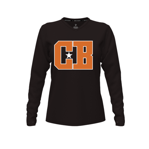 [CUS-DFW-TEES-PER-VNK-LSL-BLK-FYXS-LOGO2] Decker Performance T-Shirt (Female Youth XS, Black, V Neck, Logo 2, Long Sleeve)