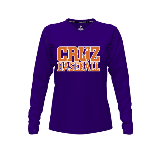 [CUS-DFW-TEES-PER-VNK-LSL-PUR-FYXS-LOGO1] Performance T-Shirt (Female Youth XS, Purple, V Neck, Logo 1, Long Sleeve)